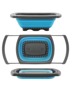 Colador Plegable Hanoxe 6 Cuartos Azul con Mangos Extensibles