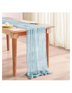 Caminito de Mesa de Gasa Boho JEVIX 35x300 cm Azul Polvoriento