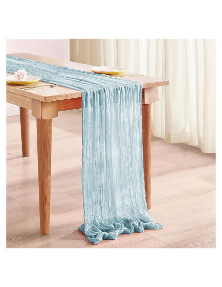 Caminito de Mesa de Gasa Boho JEVIX 35x300 cm Azul Polvoriento