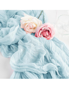 Caminito de Mesa de Gasa Boho JEVIX 35x300 cm Azul Polvoriento 2