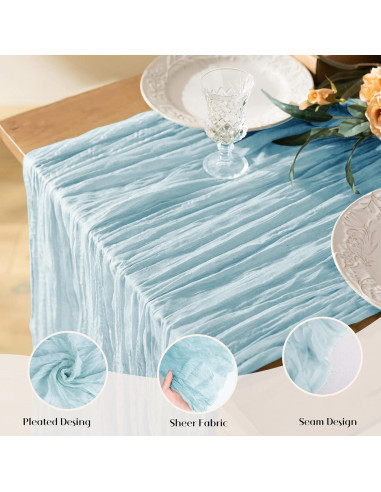 Caminito de Mesa de Gasa Boho JEVIX 35x300 cm Azul Polvoriento
