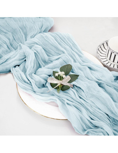 Caminito de Mesa de Gasa Boho JEVIX 35x300 cm Azul Polvoriento