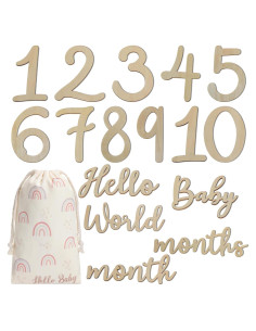 16 Tarjetas de Hitos Mensuales de Madera para Bebés