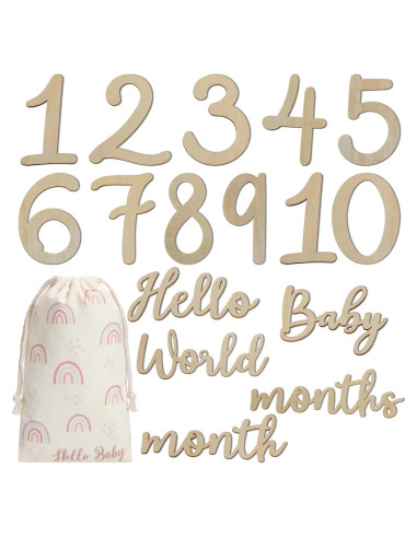 16 Tarjetas de Hitos Mensuales de Madera para Bebés