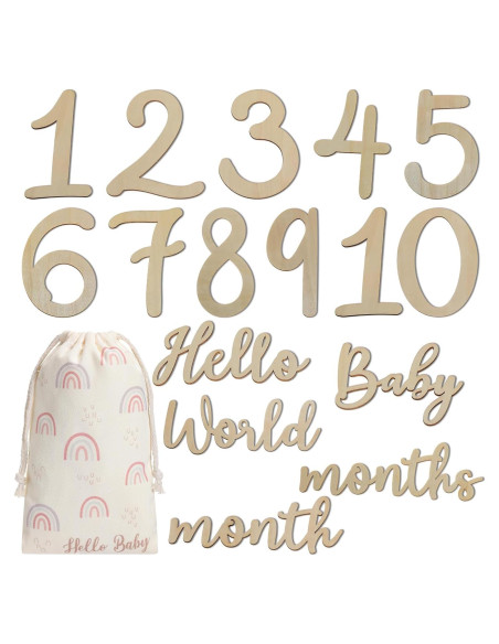 16 Tarjetas de Hitos Mensuales de Madera para Bebés