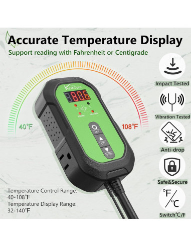 Controlador de Termostato Digital KOKOPRO para Germinación 1000W