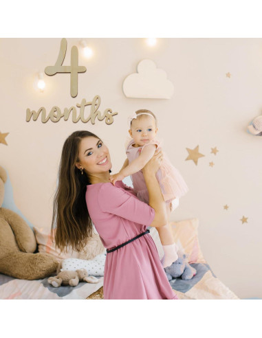 16 Tarjetas de Hitos Mensuales de Madera para Bebés