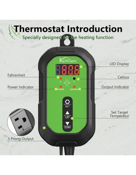 Controlador de Termostato Digital KOKOPRO para Germinación 1000W
