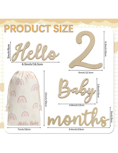 16 Tarjetas de Hitos Mensuales de Madera para Bebés