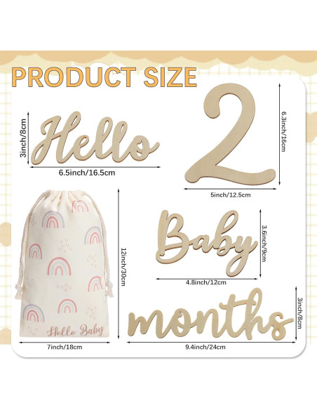 16 Tarjetas de Hitos Mensuales de Madera para Bebés