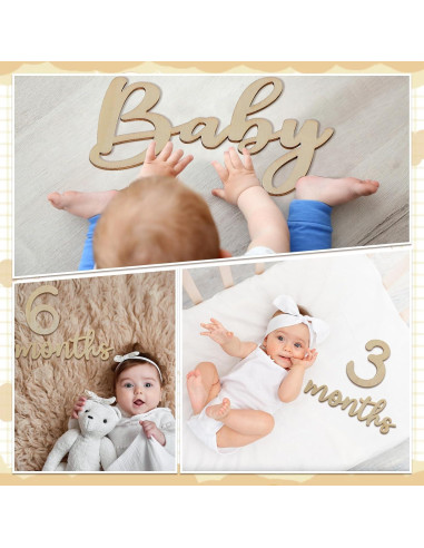 16 Tarjetas de Hitos Mensuales de Madera para Bebés