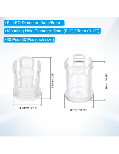 Soporte LED Transparente PATIKIL 60 Pcs 3mm 5mm