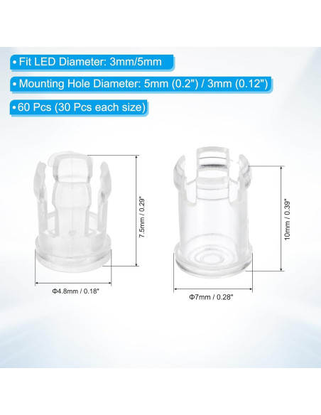 Soporte LED Transparente PATIKIL 60 Pcs 3mm 5mm
