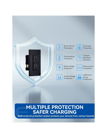 Toma de Corriente USB ELEGRP 20W Carga Rápida 15A Negro Mate