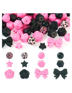 64 Perlas de Silicona Rosa y Negra Spritewelry para Joyería DIY