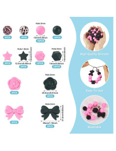 64 Perlas de Silicona Rosa y Negra Spritewelry para Joyería DIY 2