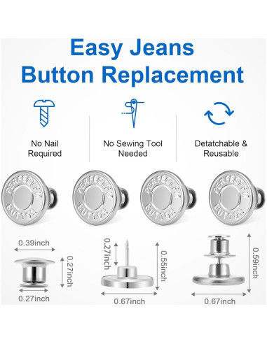 Botones Ajustables Ceryvop 12 Piezas Metalicos para Jeans