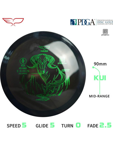 Disco de Golf Yikun PHX KUI 175g - Aprobado PDGA, Negro