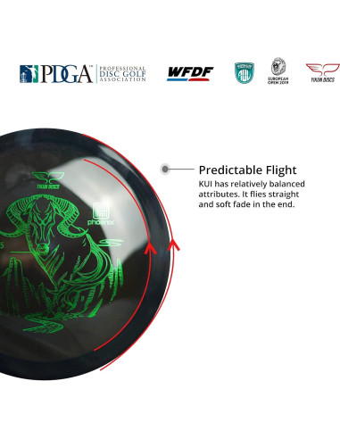 Disco de Golf Yikun PHX KUI 175g - Aprobado PDGA, Negro