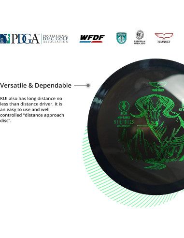 Disco de Golf Yikun PHX KUI 175g - Aprobado PDGA, Negro