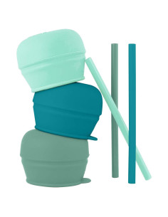 Tapa y Popotes de Silicona Boon Snug - 6 Piezas - Verde