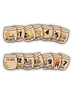 Tarjetas de Hito Mensual de Madera Oso - 12 Carteles Doble Cara