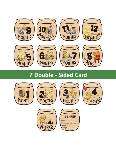 Tarjetas de Hito Mensual de Madera Oso - 12 Carteles Doble Cara