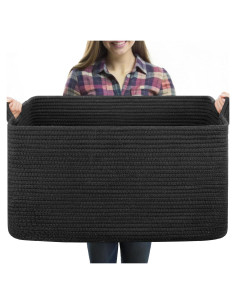 Cesta de Almacenamiento OIASKET 70L Algodón Negro 55x43x30cm