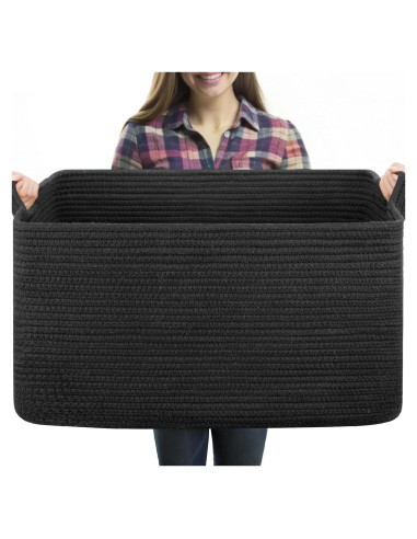 Cesta de Almacenamiento OIASKET 70L Algodón Negro 55x43x30cm