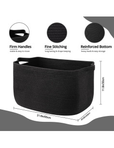 Cesta de Almacenamiento OIASKET 70L Algodón Negro 55x43x30cm 2