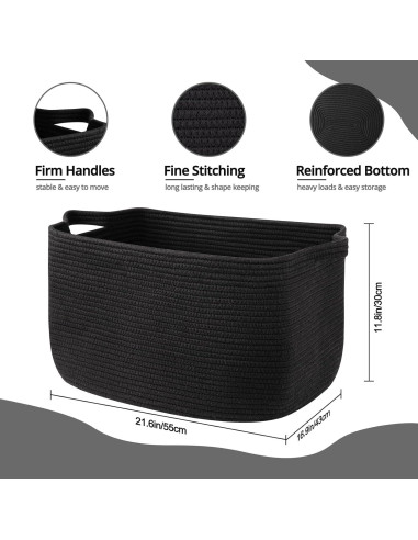 Cesta de Almacenamiento OIASKET 70L Algodón Negro 55x43x30cm