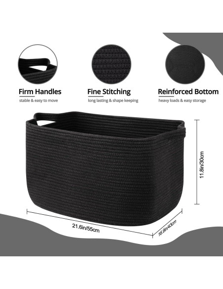 Cesta de Almacenamiento OIASKET 70L Algodón Negro 55x43x30cm