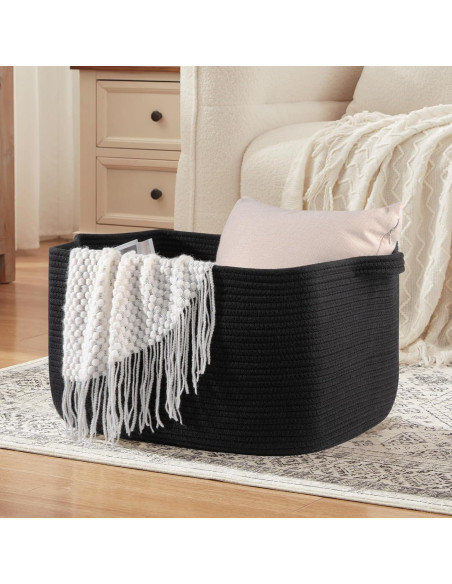Cesta de Almacenamiento OIASKET 70L Algodón Negro 55x43x30cm