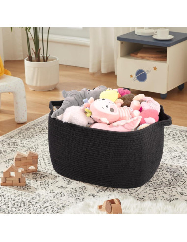 Cesta de Almacenamiento OIASKET 70L Algodón Negro 55x43x30cm
