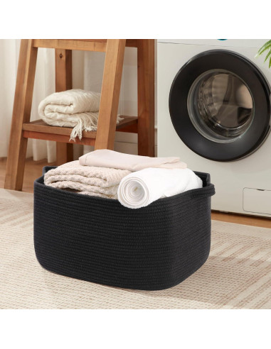 Cesta de Almacenamiento OIASKET 70L Algodón Negro 55x43x30cm
