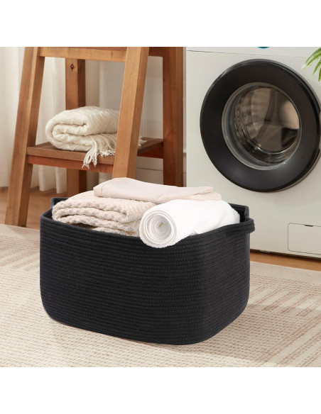 Cesta de Almacenamiento OIASKET 70L Algodón Negro 55x43x30cm