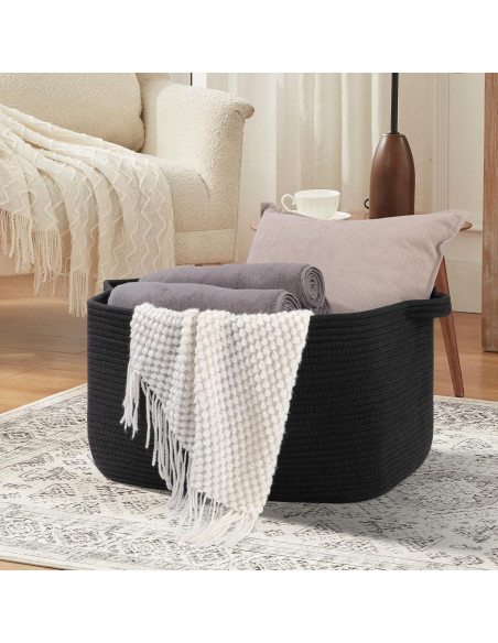 Cesta de Almacenamiento OIASKET 70L Algodón Negro 55x43x30cm