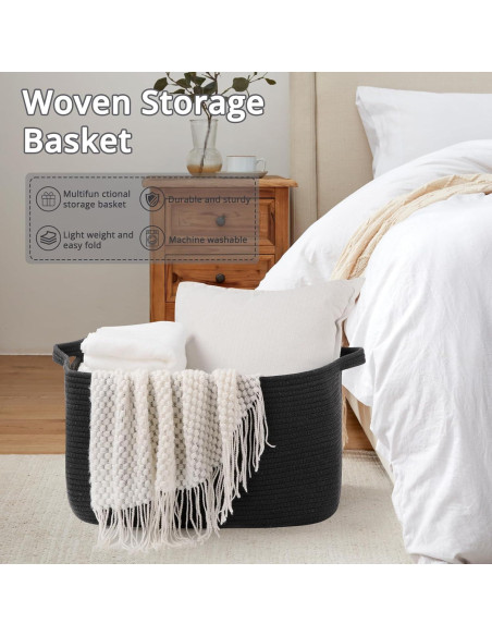 Cesta de Almacenamiento OIASKET 70L Algodón Negro 55x43x30cm