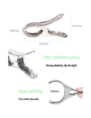 Paquete de 8 Pinzas de Acero Inoxidable Newraturner 11.9 cm