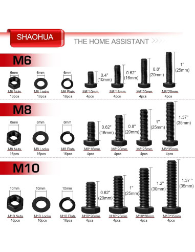 Kit de Tornillos y Tuercas M6 M8 M10 SHAOHUA 192PCS
