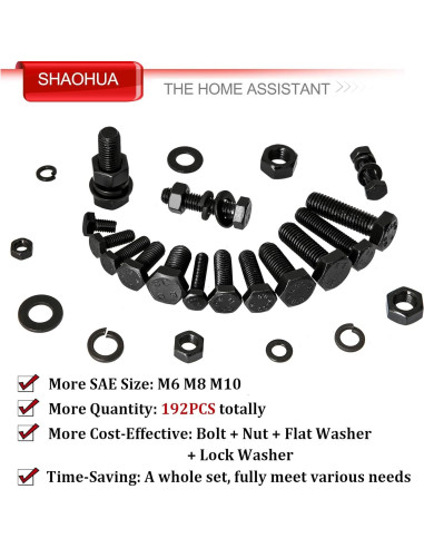 Kit de Tornillos y Tuercas M6 M8 M10 SHAOHUA 192PCS