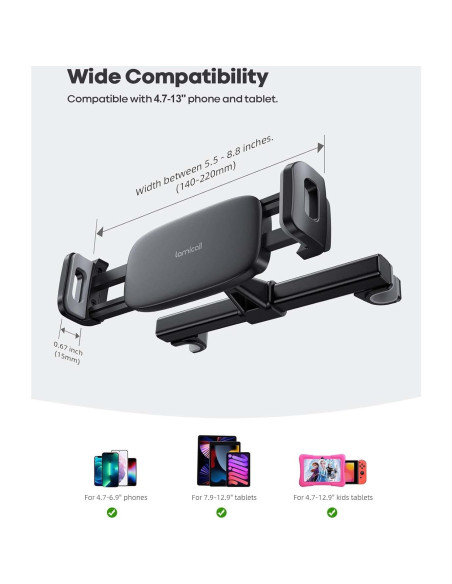 Soporte para Tableta Lamicall CH05 Negro para Reposacabezas