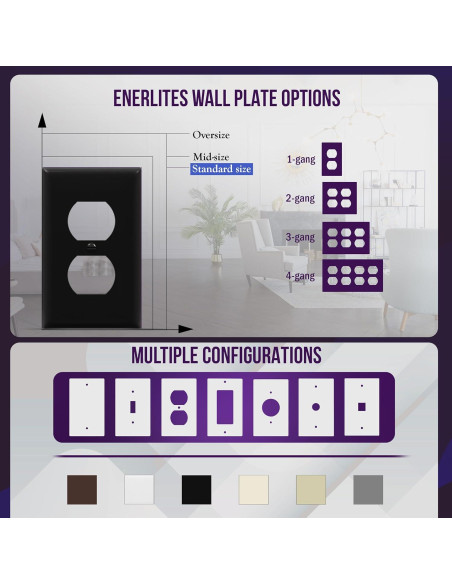 Placa de Pared Dúplex ENERLITES 11.43x7.01cm Negro