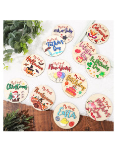 12 Tarjetas de Hitos para Bebés FYSUIMU Doble Capa Madera