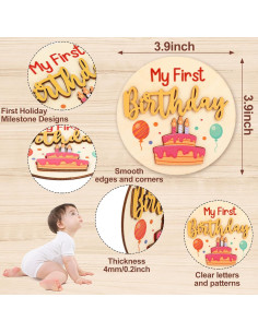 12 Tarjetas de Hitos para Bebés FYSUIMU Doble Capa Madera 2