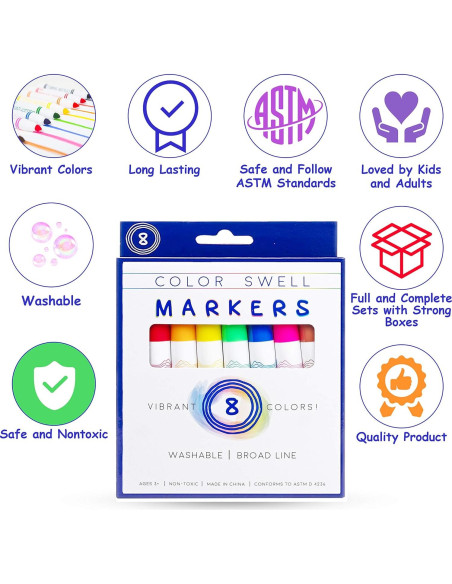Marcadores Lavables Color Swell 8 Pack Anchos No Tóxicos
