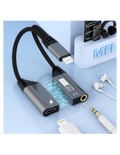 Adaptador 2-en-1 Lightning a 3.5mm MFi para iPhone