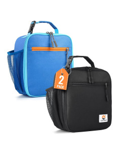 Bolsa de Almuerzo Aislada CaCTOUR para Niños 2 Piezas Azul y Negro