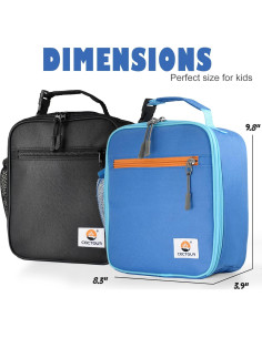Bolsa de Almuerzo Aislada CaCTOUR para Niños 2 Piezas Azul y Negro 2