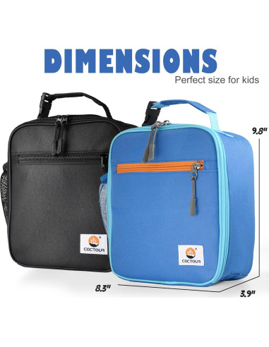 Bolsa de Almuerzo Aislada CaCTOUR para Niños 2 Piezas Azul y Negro